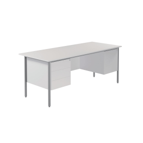 Serrion Rectangular Double Pedestal 4 Leg Desk 1800mm x 750mm x 730mm White 574318 F