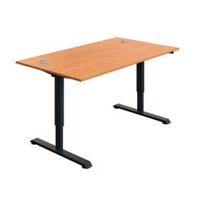 Serrion Single Motor Sit Stand Desk 1400mm x 800mm x 730 1220mm Beech Black 894032 F