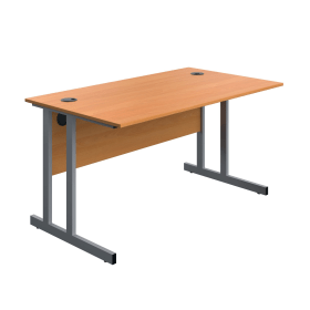 Serrion Twin Upright Desk 1400mm x 800mm x 730mm Beech Silver 894099 F