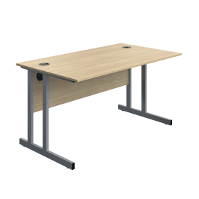 Serrion Twin Upright Desk 1400mm x 800mm x 730mm Oak Silver 894083 F