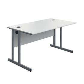 Serrion Twin Upright Desk 1400mm x 800mm x 730mm White Silver 894070 F