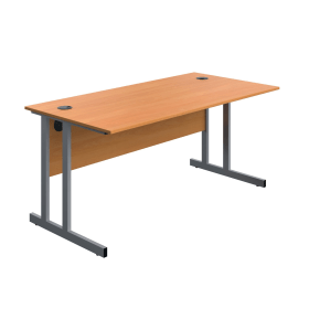 Serrion Twin Upright Desk 1600mm x 800mm x 730mm Beech Silver 894098 F