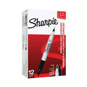 Sharpie Permanent Marker Twin Tip Black 12 Pack 111356 F