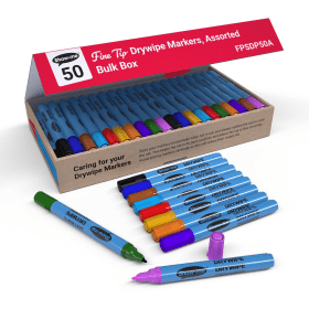 Show me Drywipe Markers Fine Bullet Tip 0.4mm Line Assorted 50 Pack 411136 F
