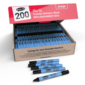 Show me Drywipe Markers Fine Bullet Tip Slim Barrel 1.2mm Line Black 200 Pack 752591 F