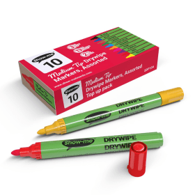 Show me Drywipe Markers Medium Bullet Tip 2mm Line Assorted 10 Pack 489923 F