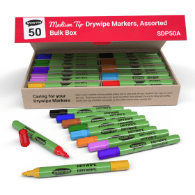 Show me Drywipe Markers Medium Bullet Tip 2mm Line Assorted 50 Pack 411123 F