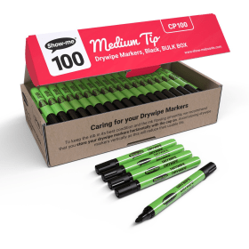 Show me Drywipe Markers Medium Bullet Tip 2mm Line Black 100 Pack 393852 F