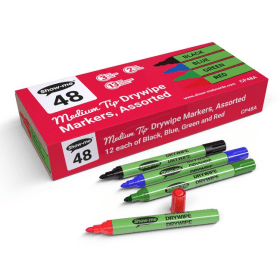 Show me Drywipe Markers Medium Bullet Tip Slim Barrel 2mm Line Assorted 48 Pack 795071 F