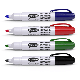 Show me Eco Drywipe Markers Bullet Tip 3mm Line Assorted 4 Pack 463583 F