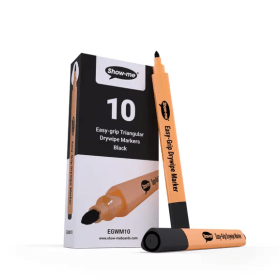 Show me Whiteboard Pens Triangular Bullet Tip 2mm Line Black 10 Pack 893367 F