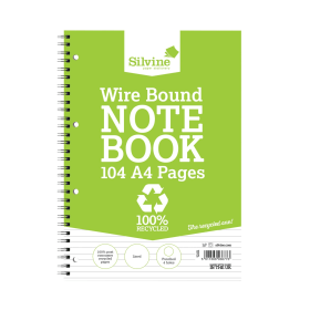 Silvine Everyday Recycled Wirebound Notebook 104 Pages A4 Green 12 Pack 139324 F