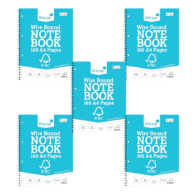Silvine Notebook Wirebound Ruled Margin 160 Pages A4 5 Pack 119400 F