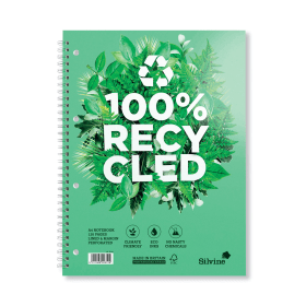 Silvine Premium Recycled Wirebound Notebook 120 Pages A4 Green 5 Pack 119479 F