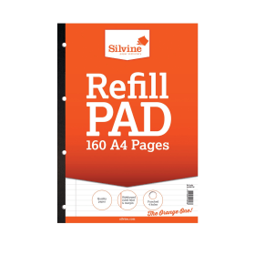 Silvine Punched Feint Ruled Sidebound Refill Pad 160 Pages A4 6 Pack 208768 F