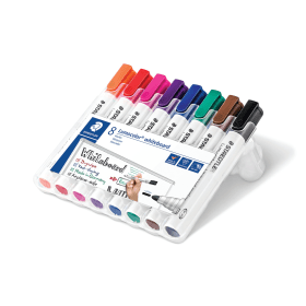 Staedtler Lumocolor 351 Drywipe Markers Bullet Tip 2mm Line Assorted 8 Pack 351 488210 F