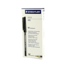 Staedtler Stick 430 Ballpoint Pen 0.35mm Line Black 10 Pack 115779 F