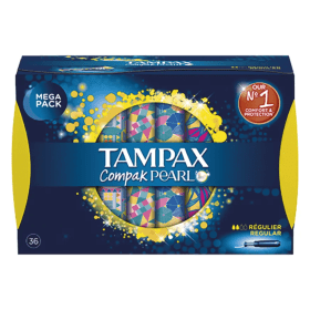 Tampax Compak Pearl Tampons Regular Mega Pack Box 36 Pack PX69052 F