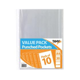 Tiger Punched Pocket A4 Clear 200 Pack 523472 F