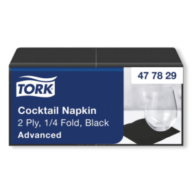 Tork Cocktail Napkins 2 Ply 4 Fold Black 200 Pack SCA77330 F