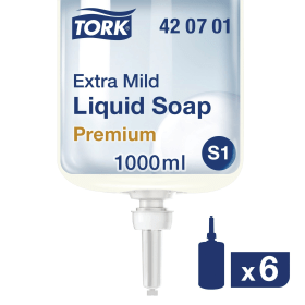 Tork Extra Mild Liquid Soap Refill S1 Non Perfumed 1 Litre 6 Pack 406908 F