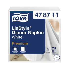 Tork LinStyle Dinner Napkins 4 Fold White 50 Pack 478711 478767 F
