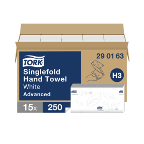 Tork Singlefold Hand Towel Advanced 230mm x 248mm 2 Ply White 3750 Pack 410991 F
