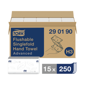Tork Singlefold Hand Towel H3 Flushable 230mm x 230mm 2 Ply White 3750 Pack 433523 F