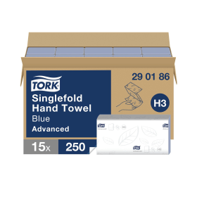 Tork Singlefold Hand Towels H3 Advanced Embossed 230mm x 225mm 2 Ply Blue 3750 Pack 848339 F