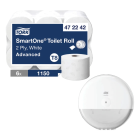 Tork T8 SmartOne 2 Ply Toilet Roll White 6 Pack FREE Dispenser