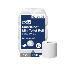 Tork T9 SmartOne Mini Toilet Roll 2 Ply 620 Sheets 12 Pack 393027 F