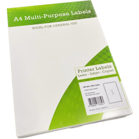 UP A4 Multipurpose Labels 1 Per Sheet 199.6mm x 289mm White 100 Pack A4MPL01 565599 F