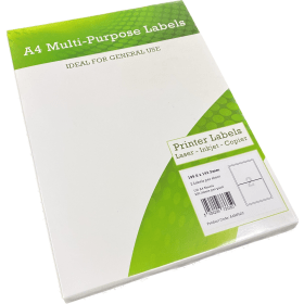UP A4 Multipurpose Labels 2 Per Sheet 199.6mm x 143.5mm White 100 Pack A4MPL02 565620 F