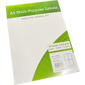 UP A4 Multipurpose Labels 4 Per Sheet 139mm x 99mm White 100 Pack A4MPL04 565583 F