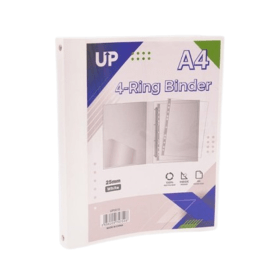 UP A4 Presentation Binder 4 Ring 25mm White 10 Pack UP0019 912828 F