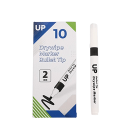 UP Drywipe Bullet Tip Markers 2mm Line Black 10 Pack 912874 F