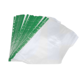 UP Punched Pockets A4 30 Micron Clear Green Strip 100 Pack 912814 F