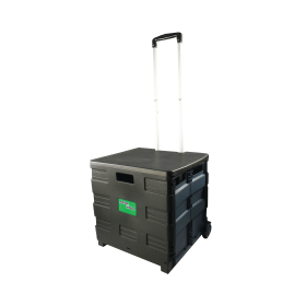 VFM Plastic Folding Container Trolley w Lid 35kg Capacity Black And Grey SBY25100 F