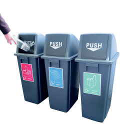 VFM Slim Recycling Bins with Stickers 60 Litres Grey 3 Pack 788153 F