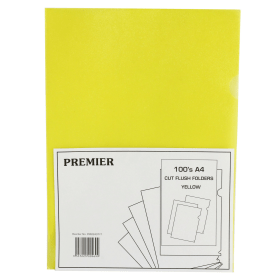 Value Cut Flush Folders A4 Yellow 100 Pack 158030 F