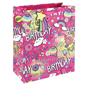 Value Girly Text Gift Bag Large Pink 6 Pack EU13712 F