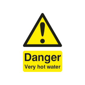 Value Safety Sign Danger Very Hot Water 75mm x 50mm Yellow 370248 F