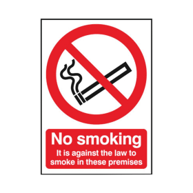 Value Safety Sign No Smoking It is against the law to smoke in these premises Self Adhesive A4 Red 172343 F