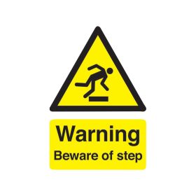 Value Safety Sign Warning Beware of Step Self Adhesive A5 Yellow 369628 F