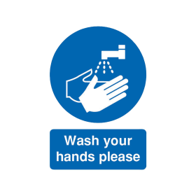 Value Safety Sign Wash Your Hands Please Self Adhesive A5 Blue 369632 F