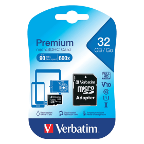 Verbatim 32GB MicroSDHC Memory Card Class 10 With Adaptor 407285 F