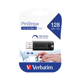 Verbatim Pinstripe USB 3.2 128GB Flash Drive Black 471208 F
