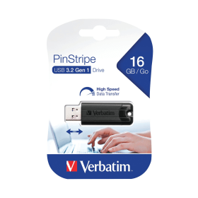Verbatim Pinstripe USB 3.2 Flash Drive 16GB Black 471457 F