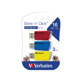 Verbatim Store and Click USB 3.2 16GB Assorted 3 Pack 588120 F