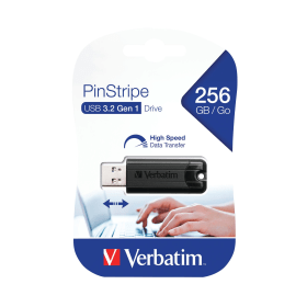 Verbatim USB 3.2 256GB Flash Drive Black Pinstripe 471442 F
